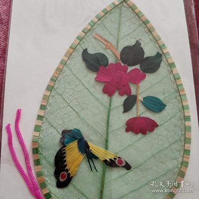 葉脈+麥秸畫藝術書簽(手工制作七八十年代出口創匯產品)